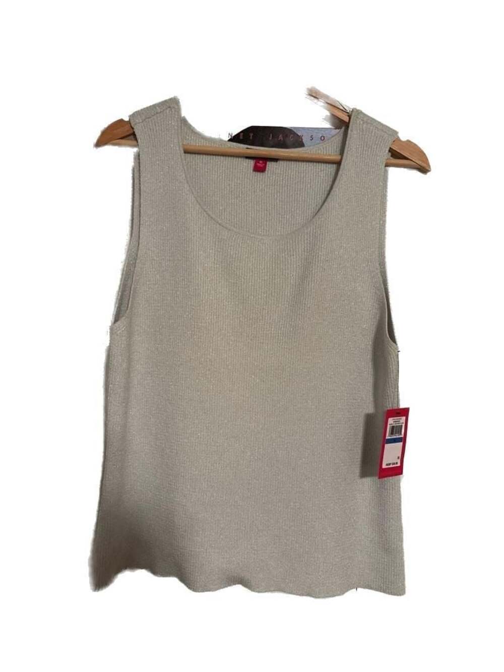 Vince Camuto Shinebright Ribbed Metallic Knit Tank Top in Ivory Silver